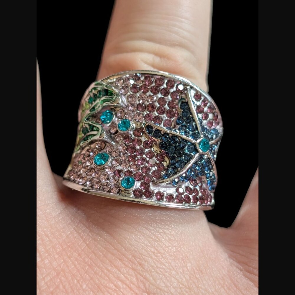 Beach Themed Rhinestone Colorful Chunky Size 9.25 Statement Ring